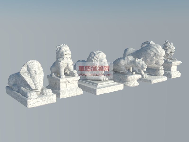 石狮子麒麟雕SU模型