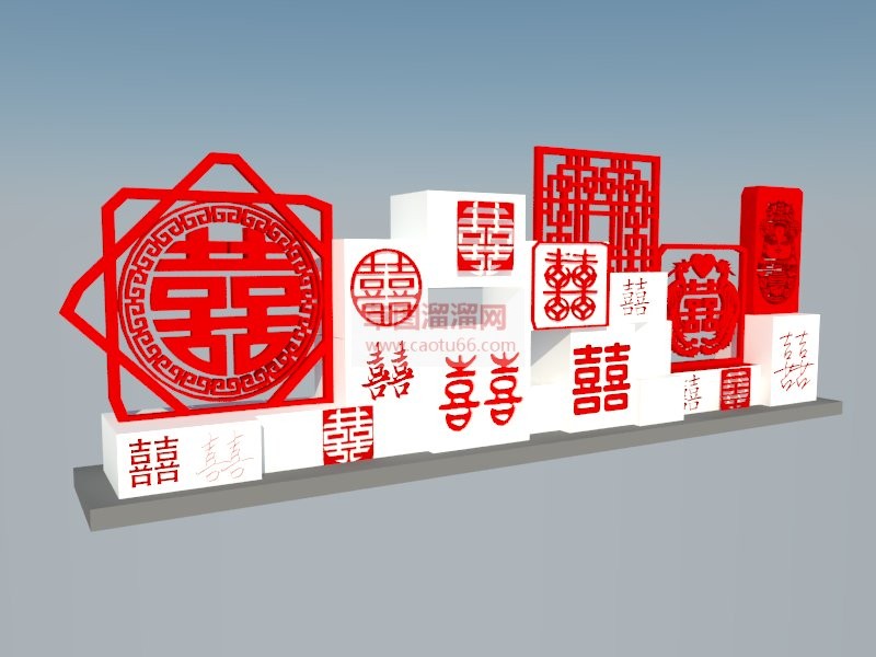 囍字雕塑SU模型