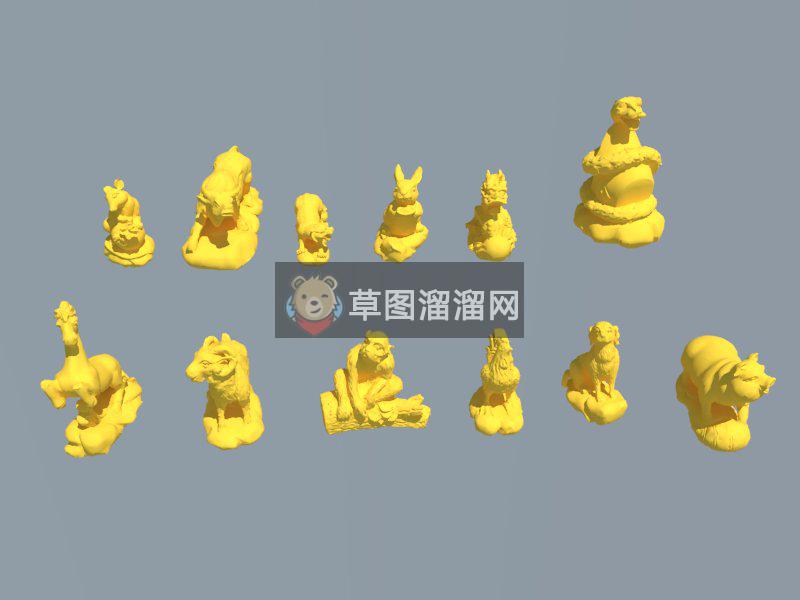 十二生肖雕塑SU模型
