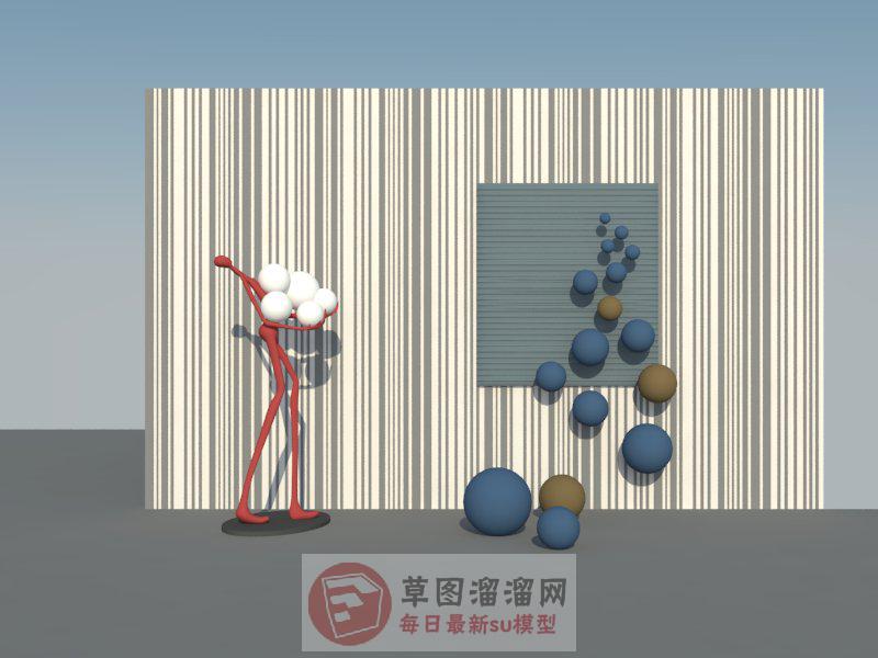 抽象人物抱球雕塑SU模型