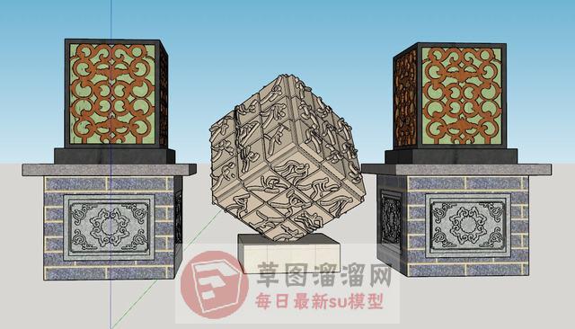 中式运动雕塑SU模型