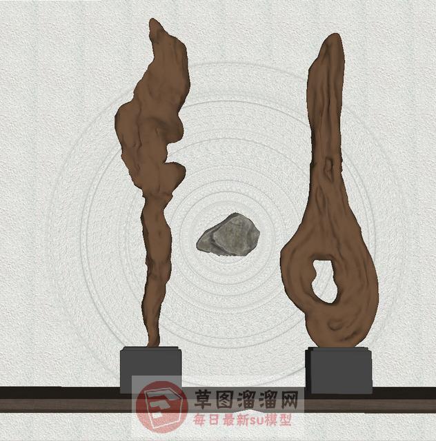 中式珊瑚石雕塑SU模型