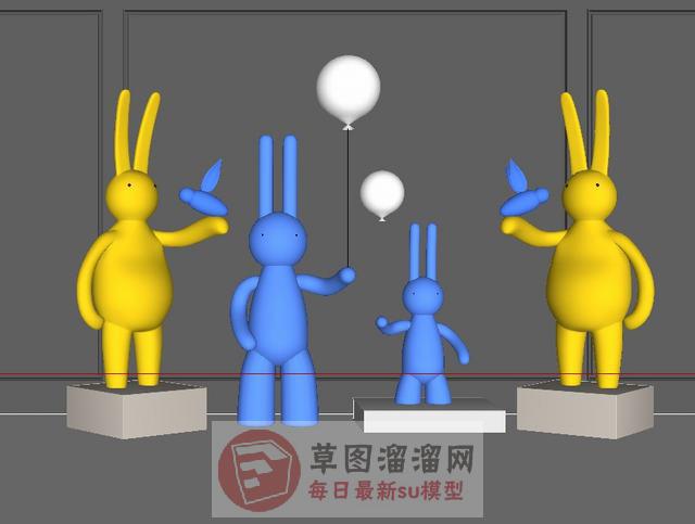 雕塑白兔兔子SU模型
