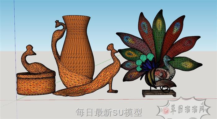 孔雀工艺品雕塑SU模型