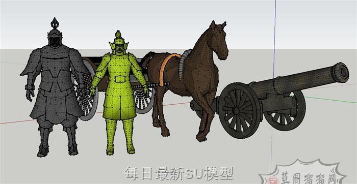 古代将军马车SU模型