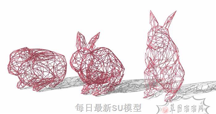 几何兔子雕塑SU模型