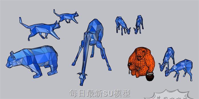 几何动物雕塑SU模型