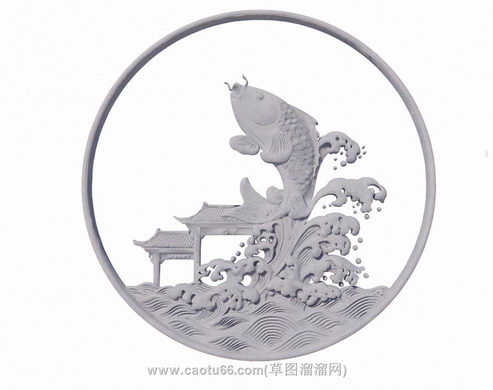 鲤鱼跃龙门雕塑SU模型