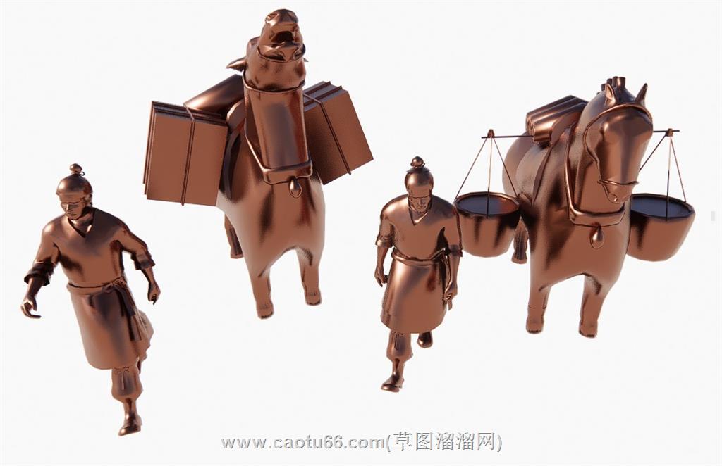 古人牵马雕塑SU模型