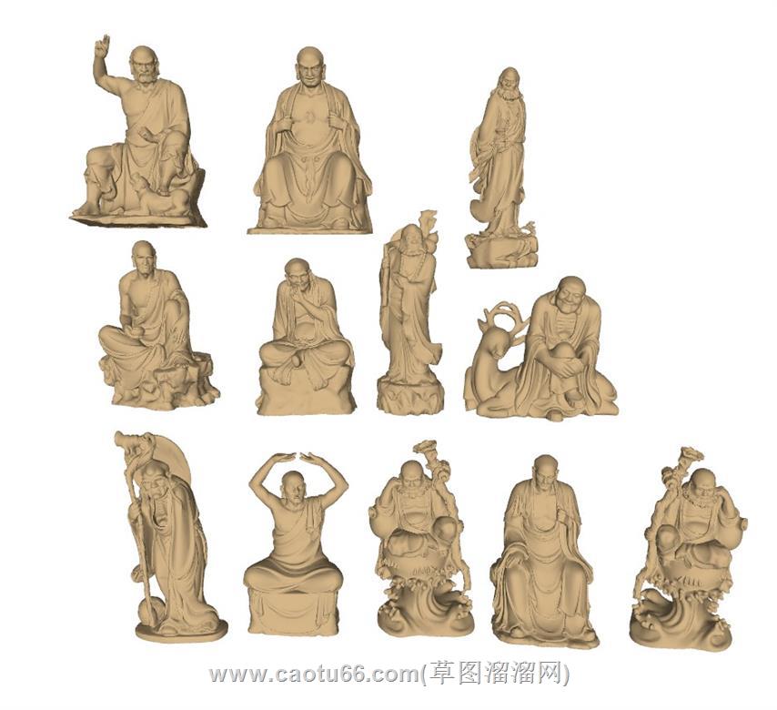 佛像十八罗汉雕塑SU模型