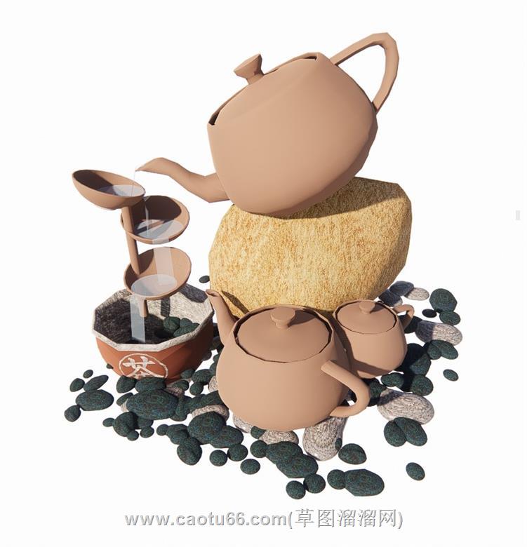 雕塑水景茶壶SU模型