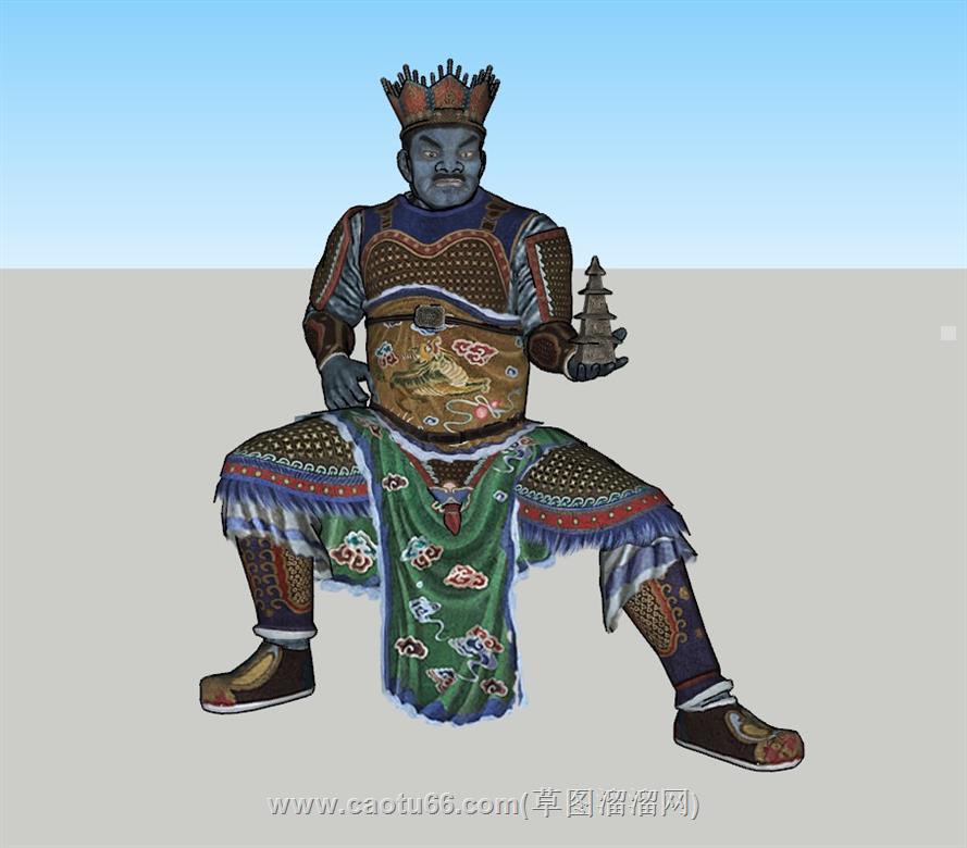 四大天王佛像雕塑SU模型