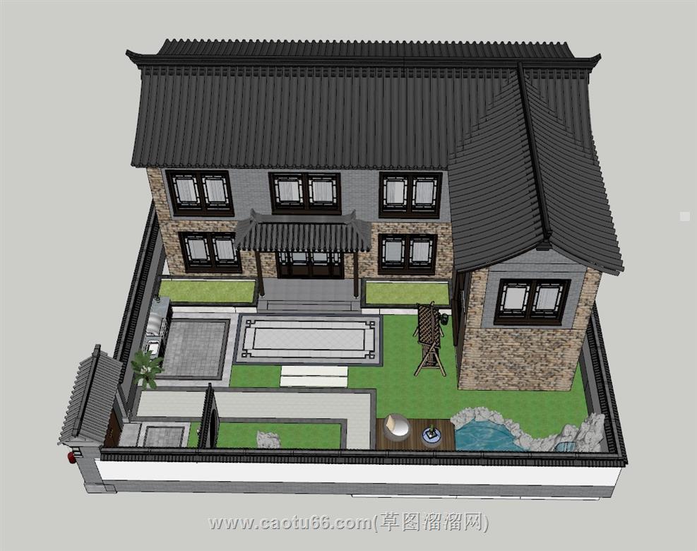中式庭院景观SU模型