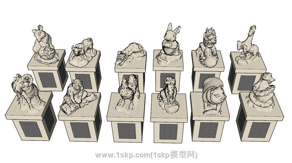 十二生肖雕塑SU模型