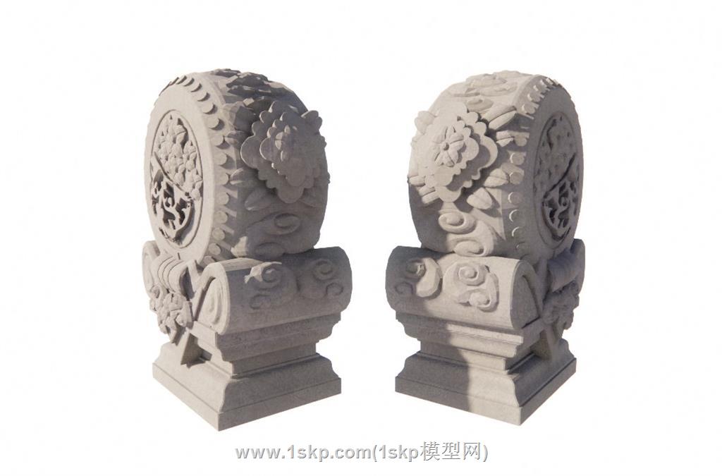 抱鼓石石鼓SU模型
