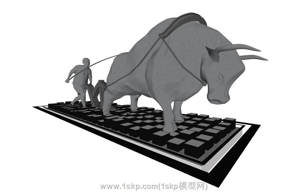 耕牛农耕雕塑SU模型