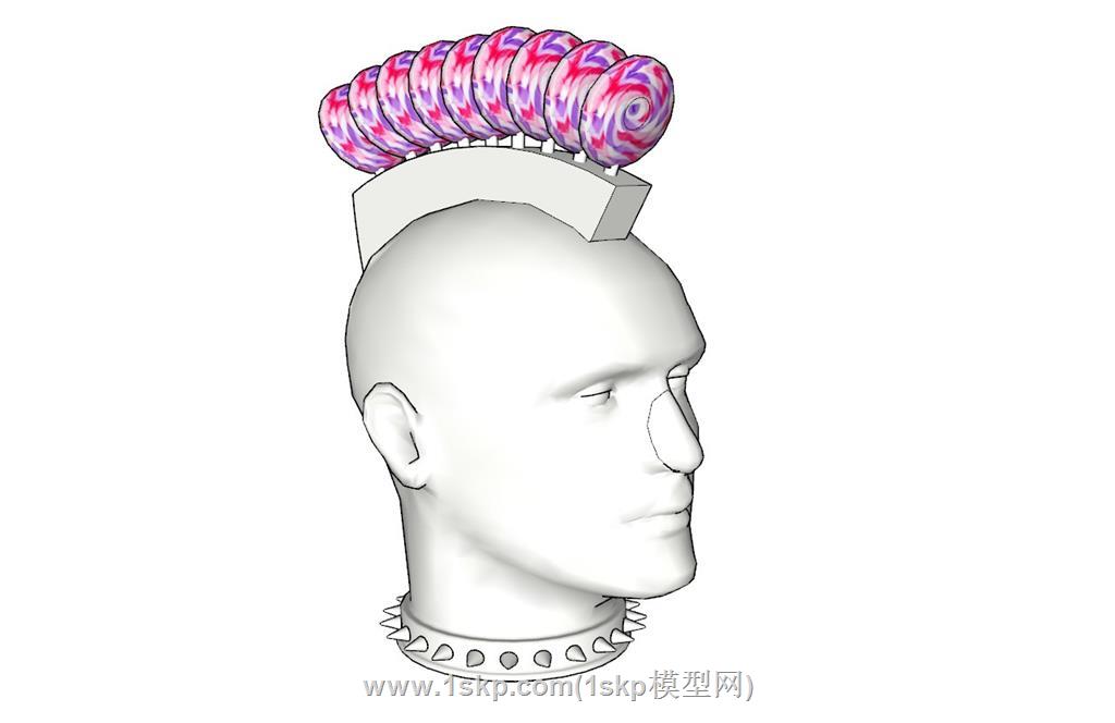 莫霍克头像棒棒糖支架陶瓷摆件SU模型