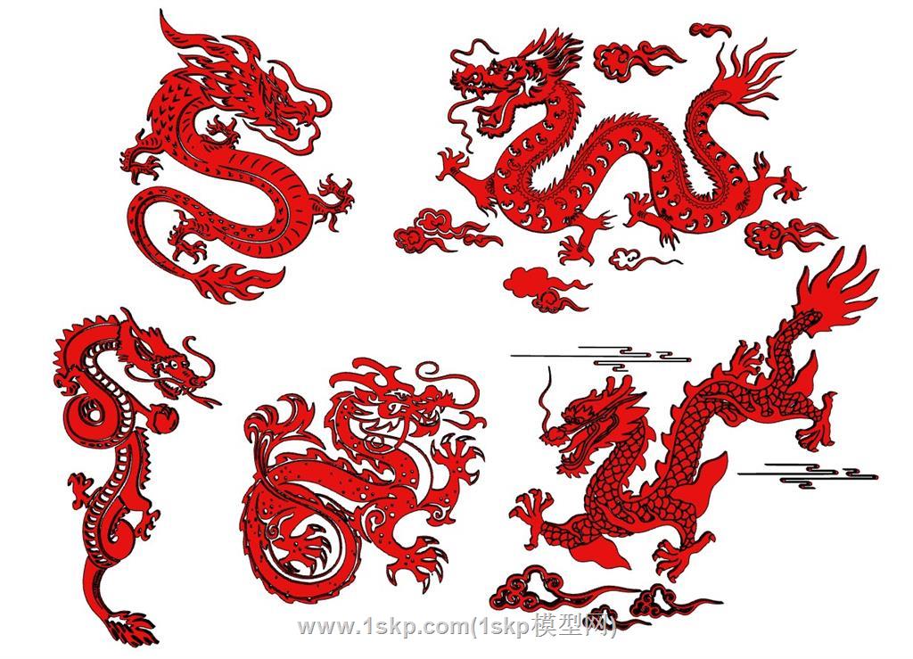 中式龙雕塑SU模型