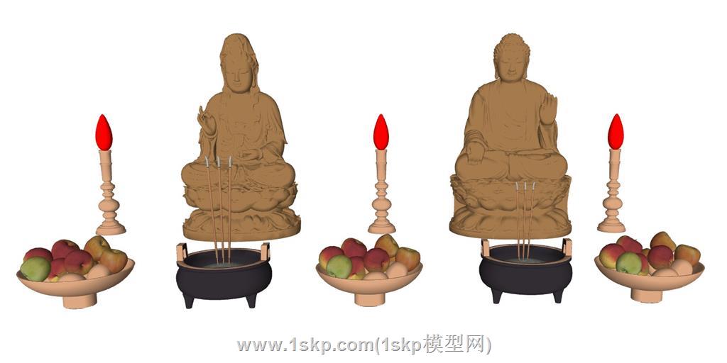 观音如来佛像香炉SU模型