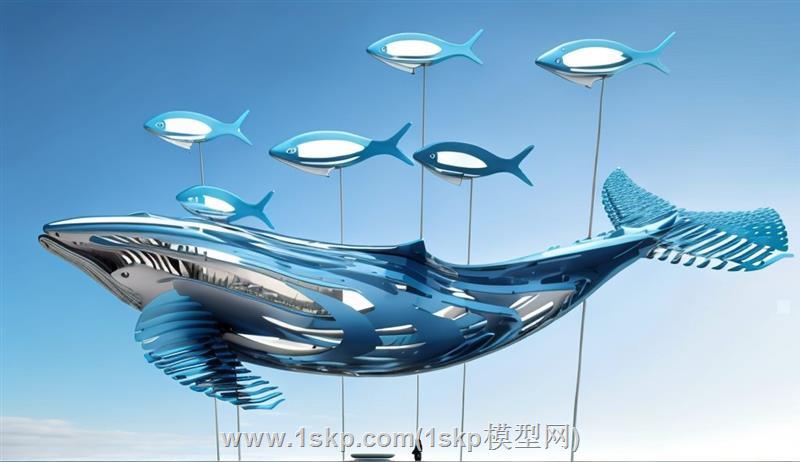 鲸鱼和小鱼雕塑