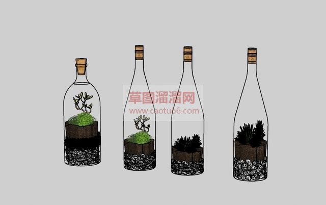 瓶子盆栽花瓶SU模型