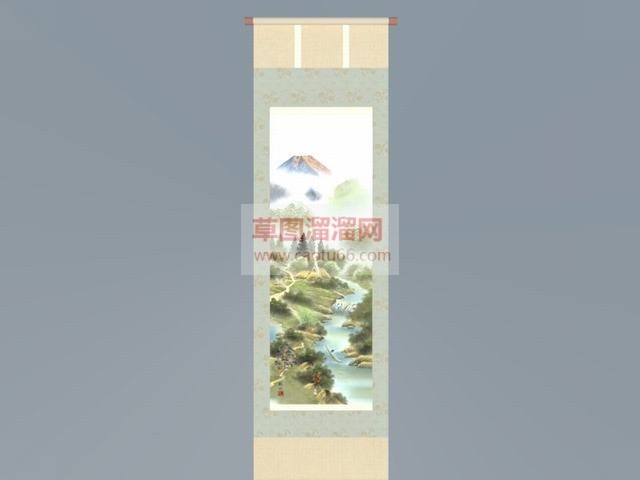 山水画挂画卷轴画SU模型
