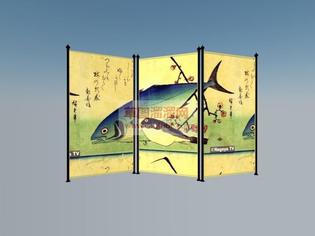 中式酷鱼屏风SU模型