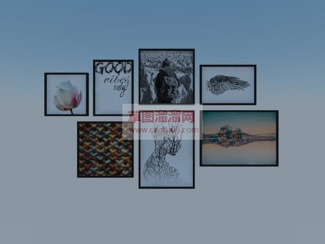 挂画照片墙装饰画SU模型