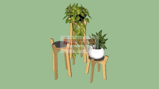 花盆木质花架SU模型