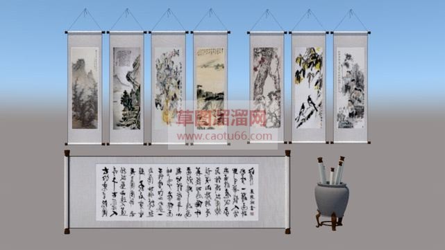 中式装饰画下SU模型