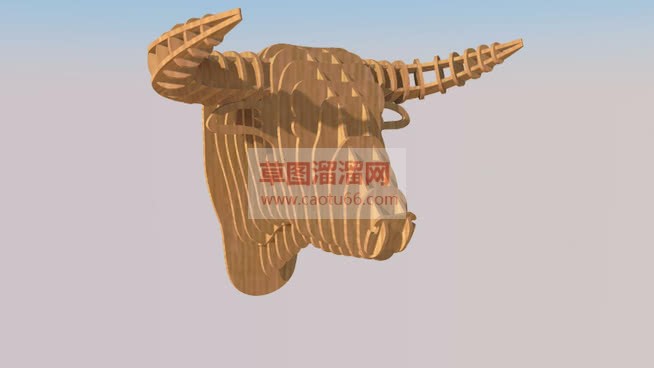 木制牛头墙上SU模型