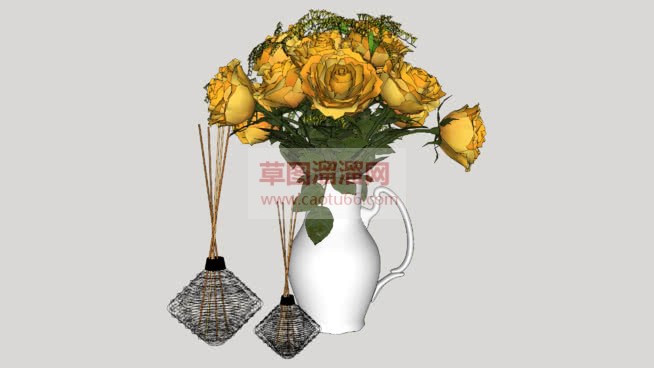 黄色玫瑰花瓶SU模型