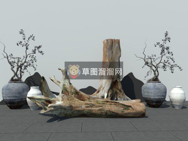 枯树木花盆植SU模型