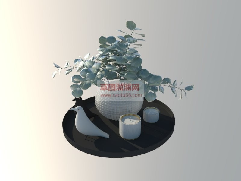 小鸟摆件花盆SU模型