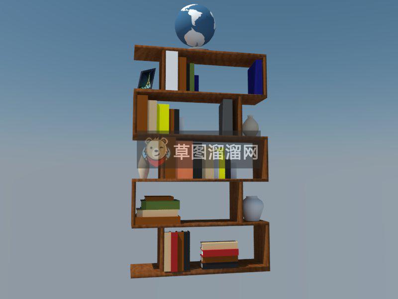 书架地球仪花瓶SU模型