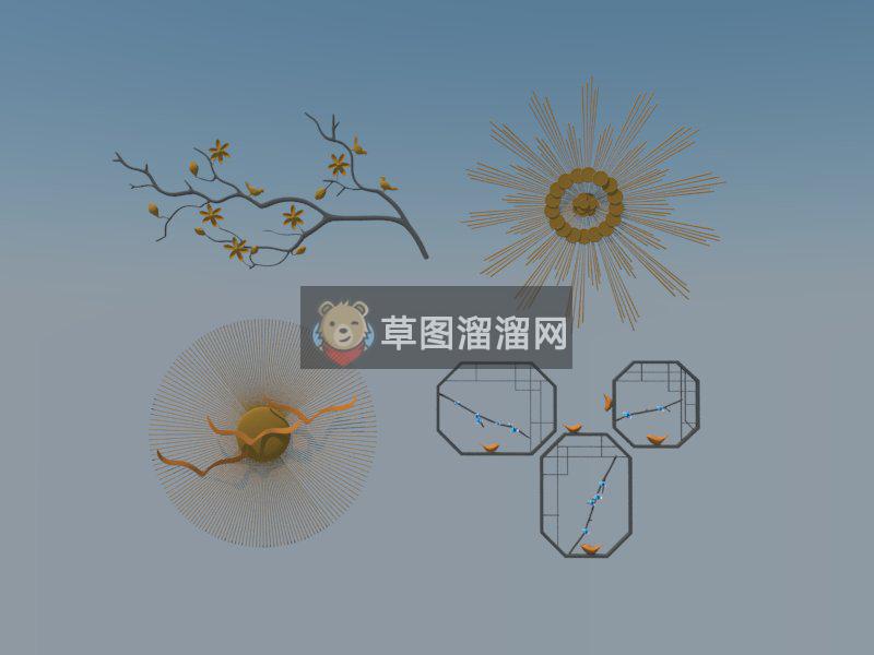 新中式墙饰品SU模型