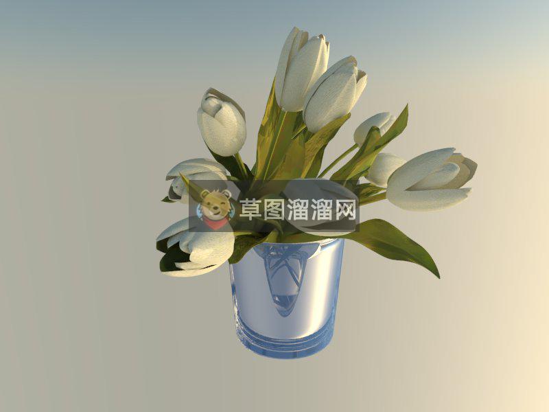白百合花瓶装饰品SU模型