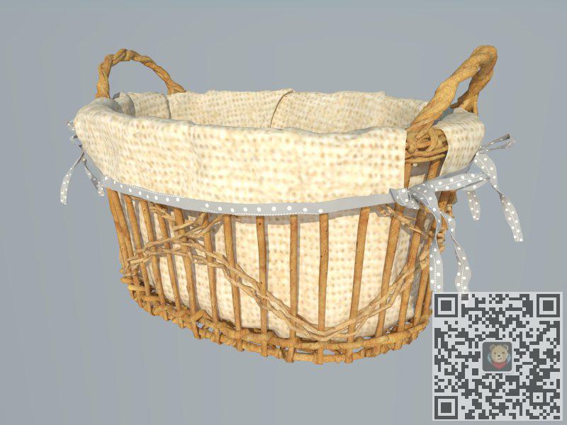 木框木篮子装饰品SU模型