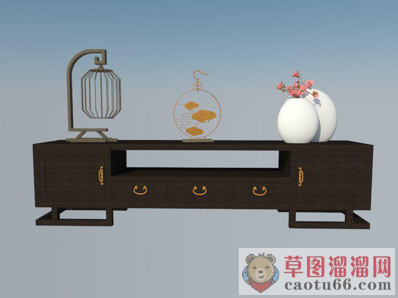 中式电视柜边桌柜SU模型