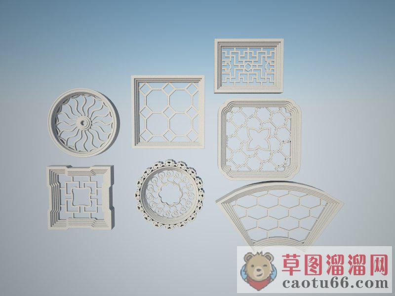 石质中式窗花SU模型