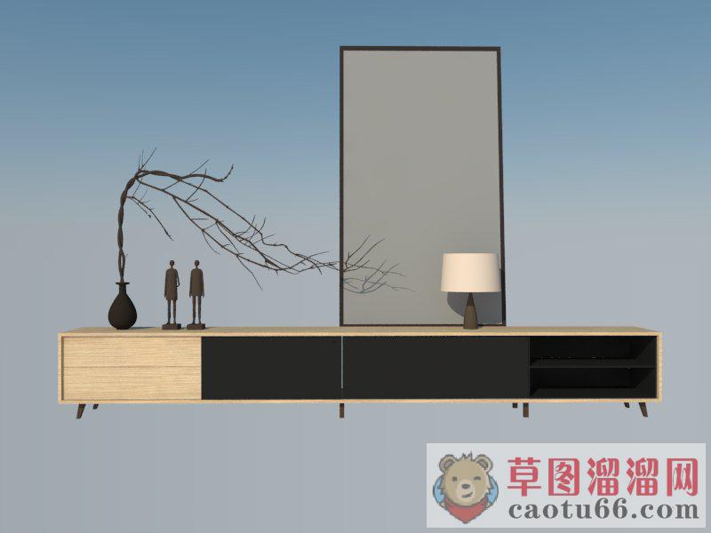 电视柜枯枝花瓶SU模型