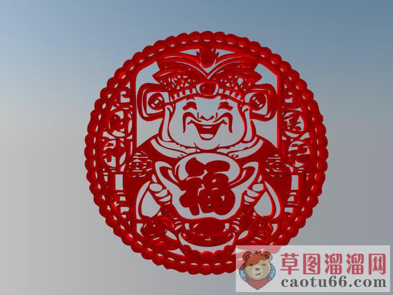财神爷窗花剪纸SU模型