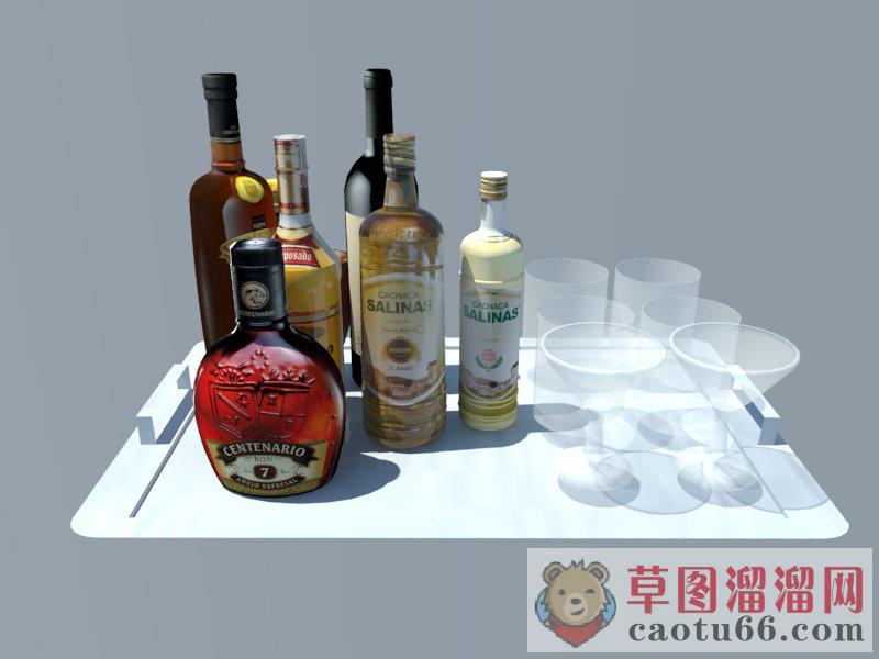 洋酒酒瓶子高脚杯SU模型
