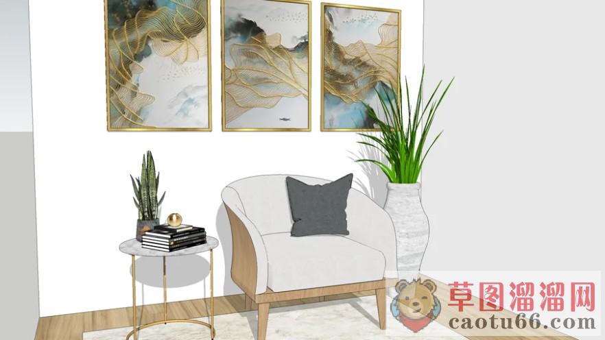 扶手椅花瓶边桌SU模型