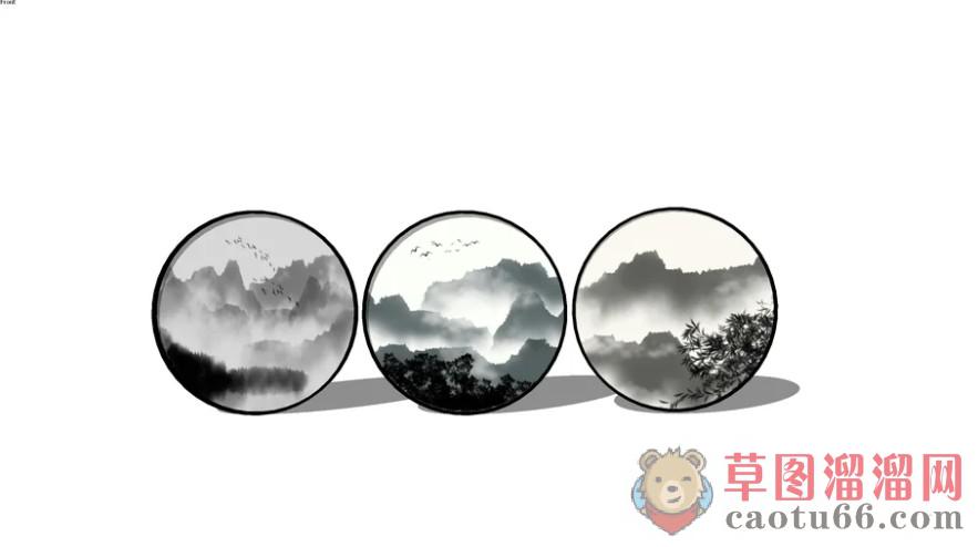 圆形中式装饰画SU模型