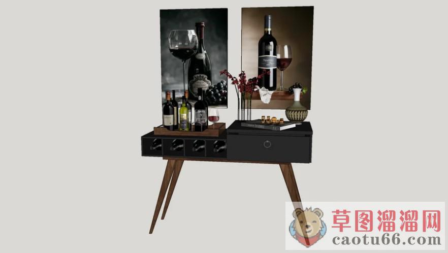 装饰边桌酒瓶SU模型