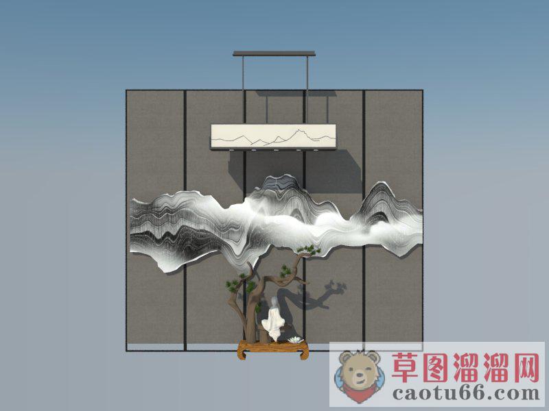 新中式禅意背景墙SU模型