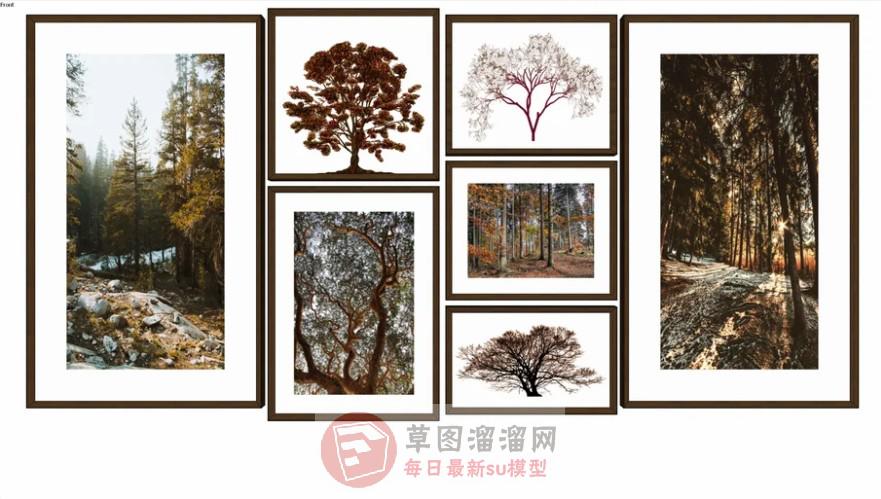 秋叶照片墙挂画SU模型
