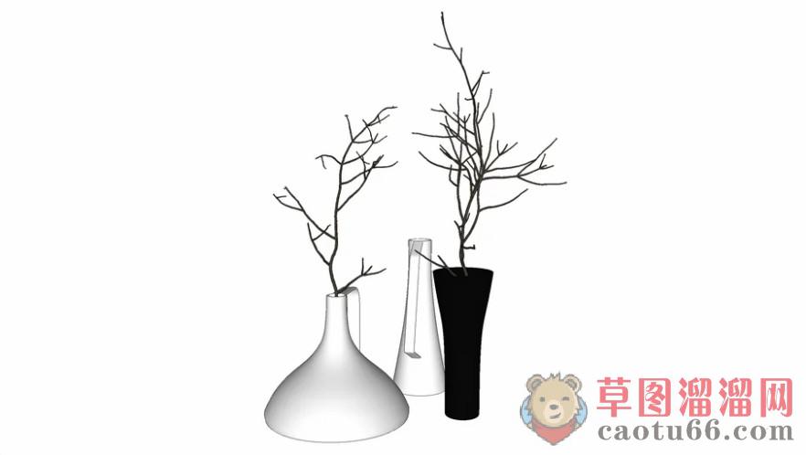 枯枝花瓶装饰品SU模型