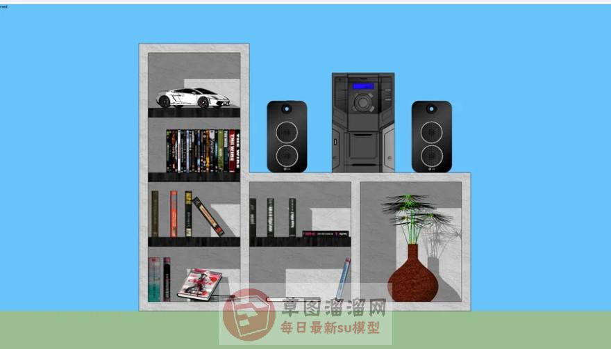 置物柜书本音响SU模型